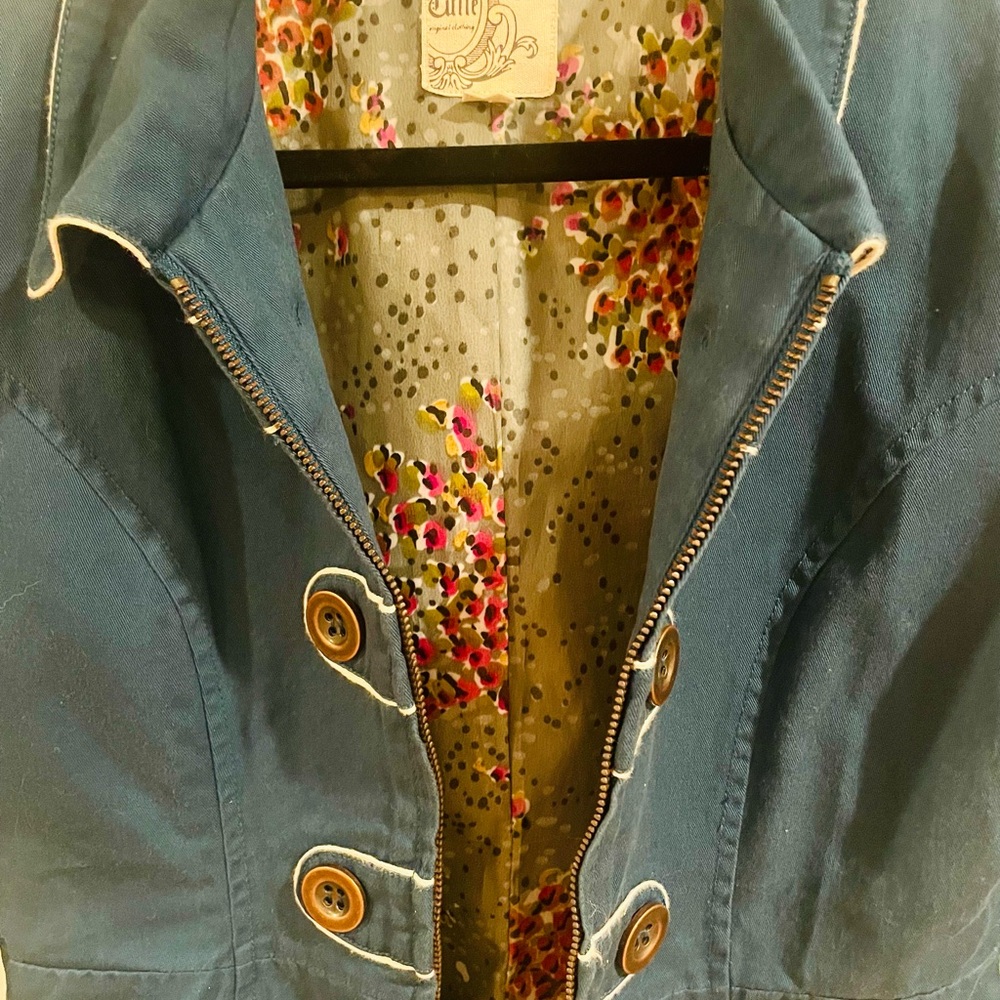 Tulle Teal Trench Coat with White Accents - Picture 3 of 5